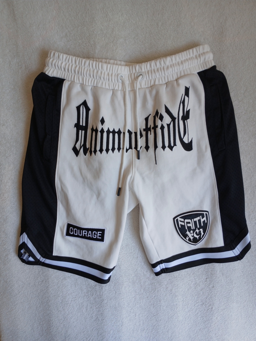 Faith & Courage Men's White and Black Athletic Shorts